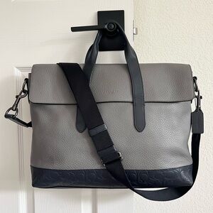 Coach Gray and Black Leather Work Computer Bag